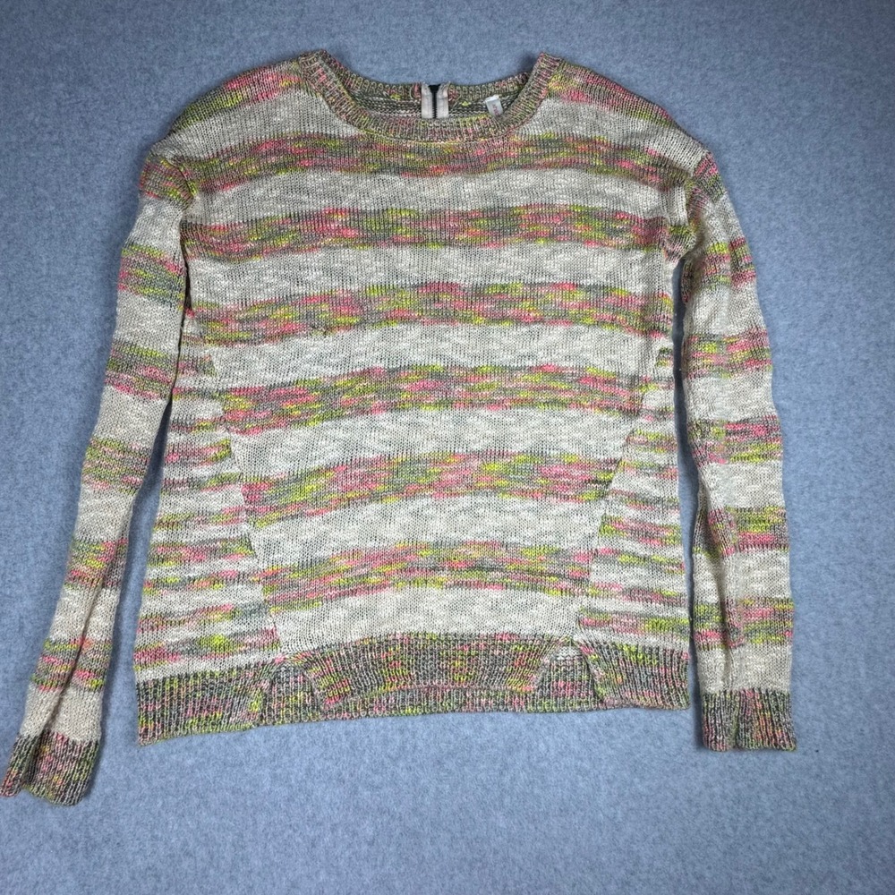 Xhilaration Womens Space Dye Knit Sweater Pink Green Exposed Back Zip Medium